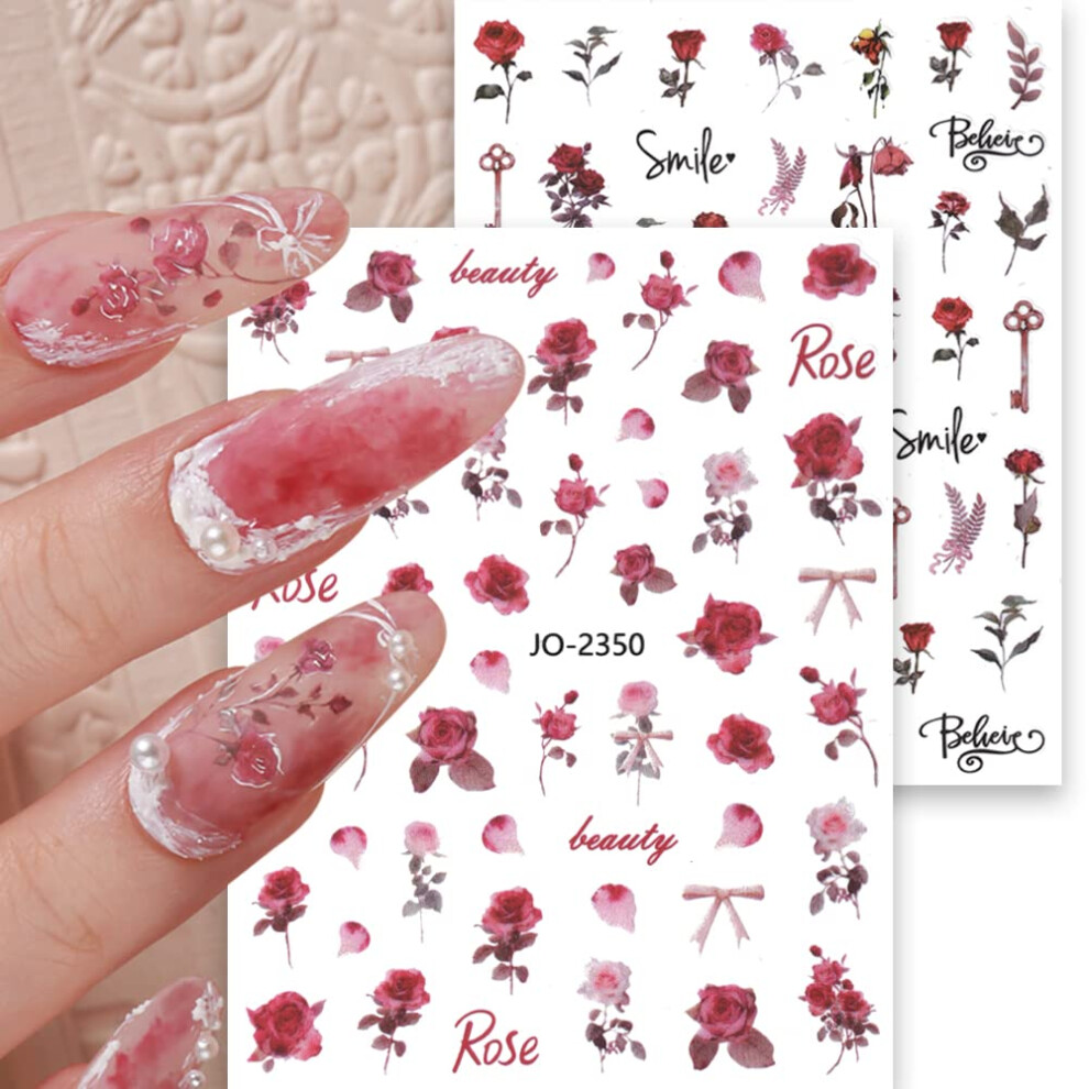 6 Sheets 3D Floral Nail Art Stickers SelfAdhesive MultiColor Nail Decals for Manicure