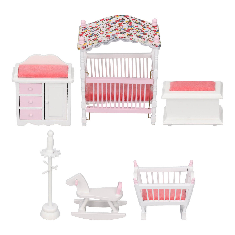 Dollhouse Furnishings Miniature Dollhouse Accessories With Bunk Bed Ladder Eco-Friendly Non-Toxic Wooden Bedroom Set Classic Color Exquisite