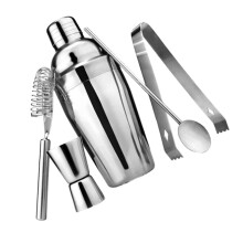 5pcs Stainless Steel Cocktail Shaker Set with Jigger Strainer and Ice Tongs for Home Bar Parties Ref: 1492