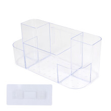 Suport pentru pensule de machiaj din material acrilic transparent, depozitare și afișare, design compartimentat, raft de baie montat pe perete,