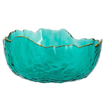 Fruit Holder Bowl for Dining Table, Irregular Shape Clear Salad Bowl with Gold Trim Elegant Serving Bowl, Serving Bowl Dishwasher Safe Bowl for Salads
