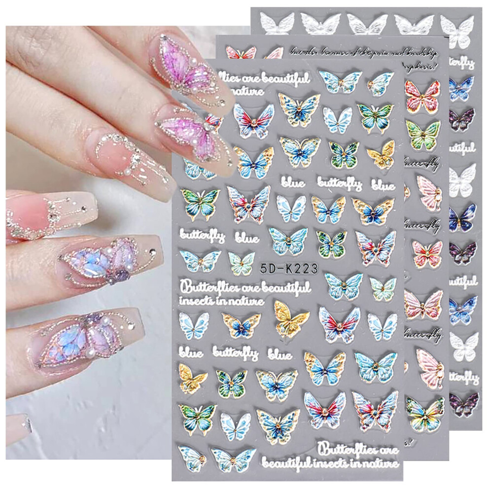 5D Butterfly Nail Stickers SelfAdhesive Raised Decals for Spring Summer DIY Colorful Nail Art