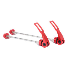 paar fietswielspanners met snelspanner, clipbout en as, aluminiumlegering, MTB voor- en achterwielspanner