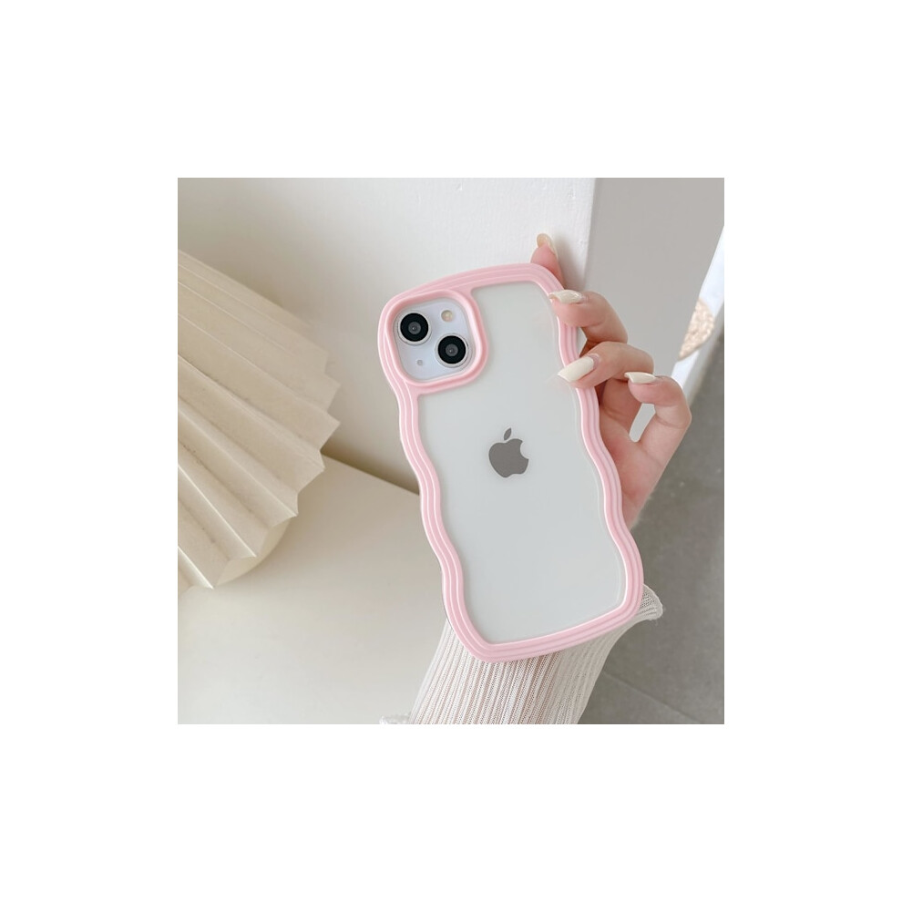 Cute Curly Wavy Frame Clear Case, Transparent Soft Silicone Cover For Compatible With Iphone 13 / Compatible With Iphone 14 - Pink 9164030362222