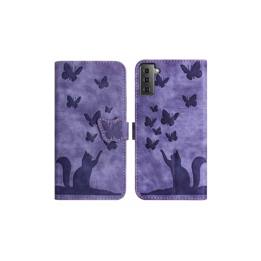 Compatible With Samsung Galaxy S22 5G Case With Embossed Butterfly And Cat Purple 9164030362260