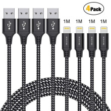 Cavo di ricarica compatibile con iPhone, confezione da 4 cavi Lightning da 1 m in nylon CDQ
