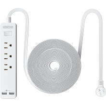 Dlhý predlžovací kábel 4,6 m, nástenný napájací kábel s plochou zástrčkou a 3 zásuvkami, 2 USB, ultra tenký plochý predlžovací kábel