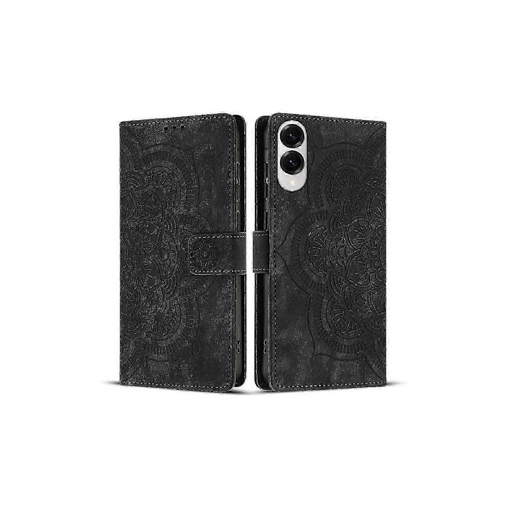 Hot 2025 Frosted Leather Case Compatible With Mandala Emed Retro Phone (Non-Original) For Compatible With Samsung Galaxy S25 Edge 5G Black 9164030362758