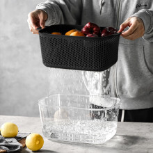Dwuwarstwowy kosz spustowy z pokrywką, przenośna umywalka kuchenna do mycia warzyw, do użytku piknikowego i domowego, kosz na owoce i warzywa