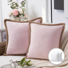Phantoscope Farmhouse Burlap Linen Tailored Edge Series decoratief sierkussen, 30 x 50 cm, lichtroze, 2 stuks