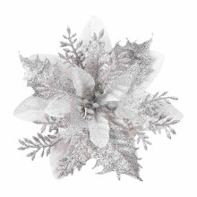 xiuh16 stk. 5,5 tommer juletrepynt kunstige gullrøde blomsterdekorasjoner glitter juletrepynt sølv