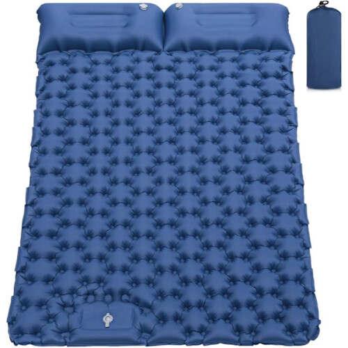 Self-inflating camping mattress: thick, lightweight double pad, compatible with compact & fixed setups - Navy-2