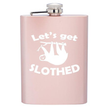 8 oz Rose Gold Stainless Steel Hip Flask with Funnel Let's Get Slothed Funny