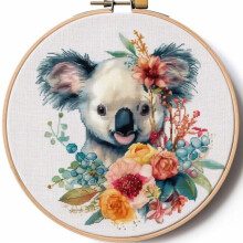 Counted Cross Stitch Kit, Watercolor Koala, 11CT Stamped Pattern, Embroidery Needlework DIY Kit with 12" Hoop - Compatible with 239-E