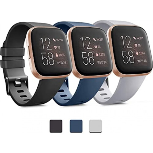 Conjunto de 3 pulseiras de silicone macio compatíveis com Fitbit Versa 2, Fitbit Versa e Fitbit Versa Lite. Ajustáveis para homens e mulheres.