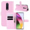 Compatível com OnePlus 8 - Capa carteira Litchi - Rosa claro Rosa claro 1