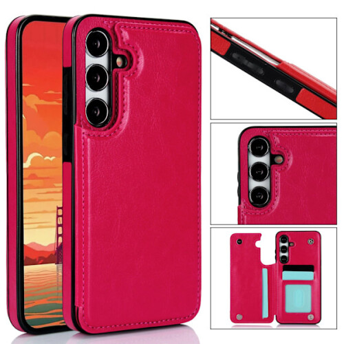 Compatível com Samsung Galaxy S24 - Capa elegante com compartimento para cartão/cartão rosa choque