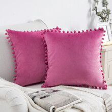 Cuscino decorativo con pon pon della serie Phantoscope Silky Velvet, con imbottitura inclusa, 45 x 45 cm, rosa, confezione da 2.