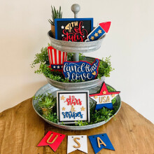 Xubond Decoração para Casa, Bandeja Decorativa para Festa da Independência, Bandeja de Servir em Camadas para Decoração de Ambientes