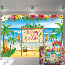 Fundal Hawaiian de vară pentru ziua de naștere, banner pentru decorațiuni de petrecere Aloha Luau, fundal pentru fotografie pe plajă tropicală,