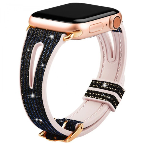 Λεπτό λουράκι Bling συμβατό με Apple Watch41mm40mm38mm, γυναικείο λουράκι σιλικόνης με γκλίτερ