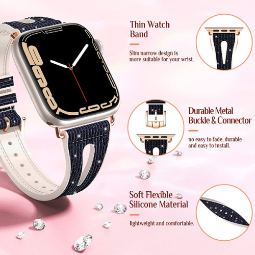 Λεπτό λουράκι Bling συμβατό με Apple Watch41mm40mm38mm, γυναικείο λουράκι σιλικόνης με γκλίτερ 2