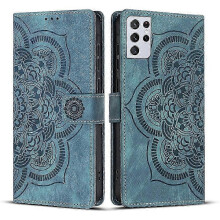 Mattierte Lederhülle für Mandala Emed Retro-Handy Blau (FQ) Kompatibel mit Samsung Galaxy S21 Ultra 5G Blau