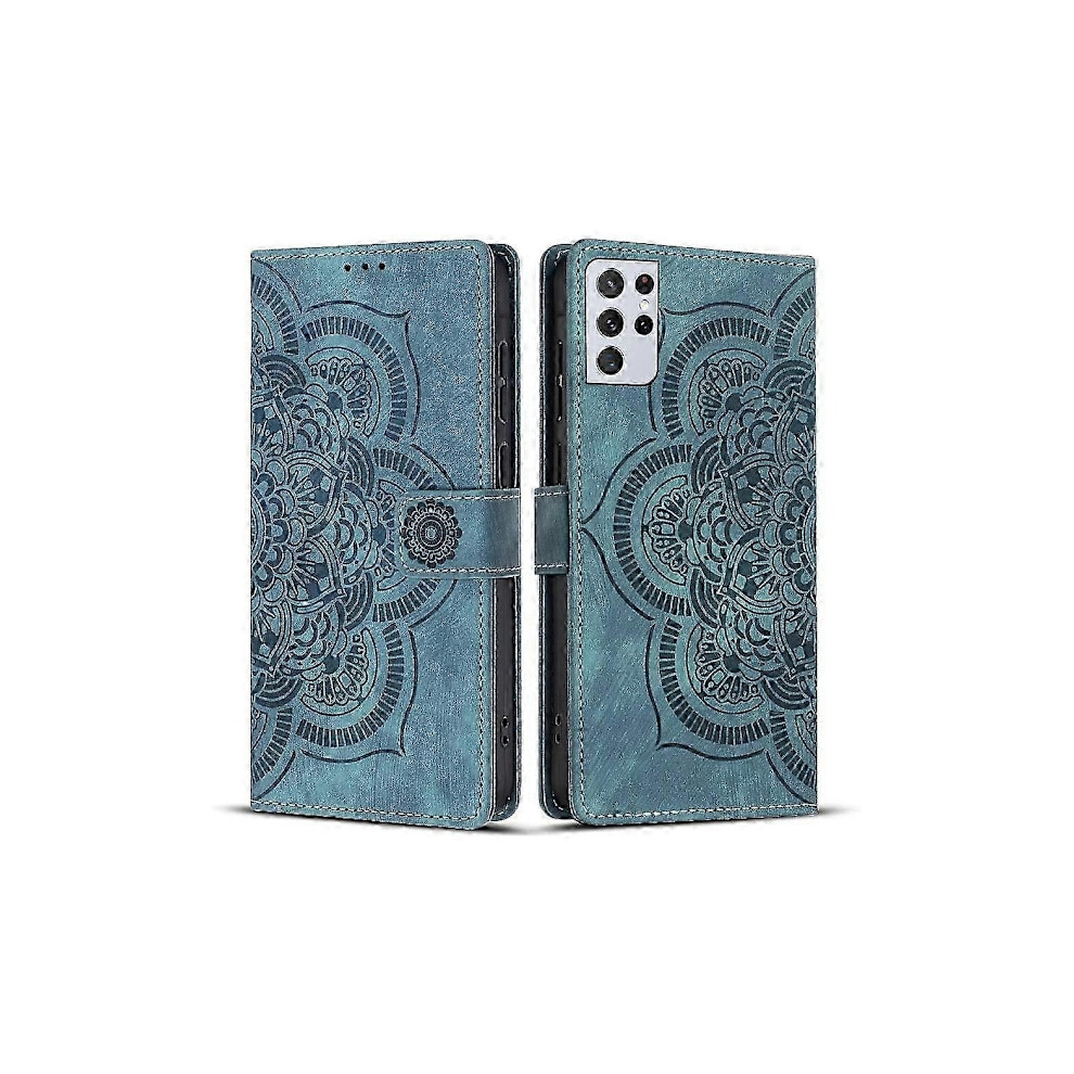 Frosted Leather Case For Mandala Emed Retro Phone (Fq) For Compatible With Samsung Galaxy S21 Ultra 5G Blue 9164030618831