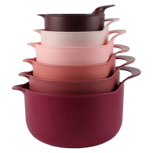 Juego de boles de plástico apilables con boquillas para verter y asas, color rosa, 6 piezas, antideslizantes.