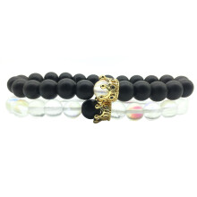 AYYUFE 1/2Pcs Imperial Crown Charm Bracelet Elastic Beaded Bangle Valentine's Day Gift Glaze Black
