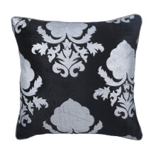 Capa de almofada de veludo preto 35x35cm com estampa prateada, estilo asiático - Behind the Damask