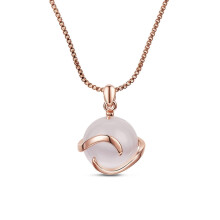 Collier tendance plaqué or rose véritable, pendentif vague avec œil de chat, 40 cm (15,7 pouces).