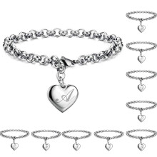 Rygai Damesarmband, verstelbaar, gepolijst, gladde rand, gegalvaniseerd, hartvormig, 26 letters alfabet initialen, sieraad, cadeau, N