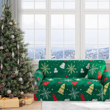 Txmfgh Weihnachtssofabezug mit Aufdruck – Elastischer Sofabezug mit Weihnachtsmannmotiv, maschinenwaschbar, festliche Dekoration