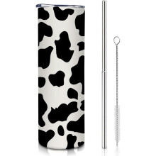 Copo térmico de 590ml com estampa de vaca, tampa e canudo - Caneca fofa de vaca para amantes de vacas, mulheres e adolescentes - Presentes com tema
