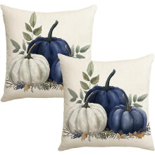 Herfstkussenhoezen 18x18 inch, set van 2, pompoen- en esdoornbladmotief, linnen decoratie voor de herfst, geschikt voor sierkussens voor buiten,