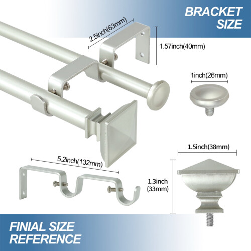 Σετ διπλών κουρτινόξυλων Urbanest Square Urn, 5/8", 84"-120", από κασσίτερο 2