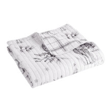 Villa Lugano by Levtex Home Sleigh Bells Quilted Throw 50x60in, Christmas Tree Reindeer Design, Red Green Grey White, Reversible Poly