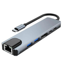 5 6 8 in 1 Multiport Adapter USB2.0 3.0 Ports Type C Hub Dock 100M Gigabit RJ45 4K 30Hz HDMI Compatible for PC Laptop 6in1 100M Ethernet