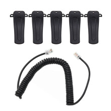 6-teiliges Zubehörset für Funkgeräte, schwarz: 1 x 8-poliges Mikrofonkabel für Mobilfunkgeräte und 5 x Gürtelclips für BF-