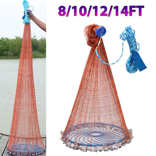 WSYW10ft Stål Sinker Saltvandsfiskeri Cast Net Disc Throw Håndline Mesh