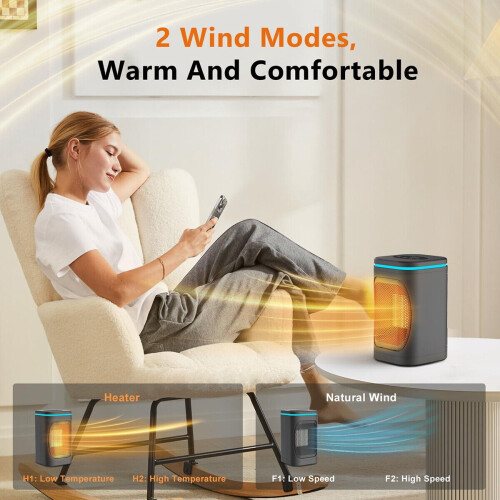 Space Heater 1000W Electric Ceramic Tower Heater with Remote/Night Light/Timer 2