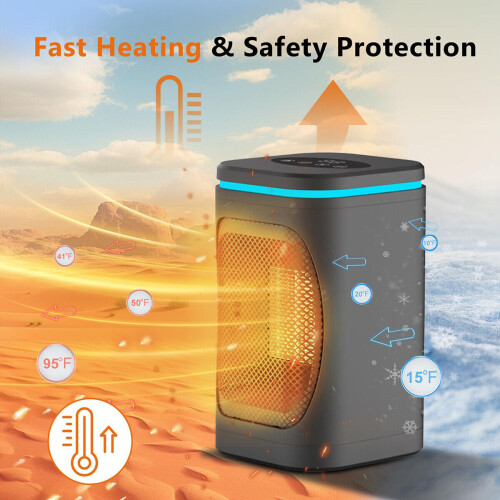 Space Heater 1000W Electric Ceramic Tower Heater with Remote/Night Light/Timer 1