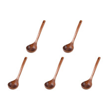5x Keuken Kooklepel met Rechte Handvat van Hout, Bruin, 28 cm lang