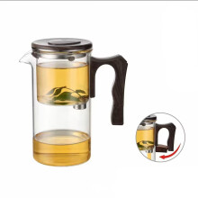 Lazy Kungfu druppeltheepot, hittebestendige glazen en houten theepotset, halfautomatisch met magnetische waterstroom (houten handvat + glazen kuip)