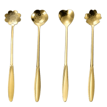 Edelstahl-Kaffeelöffel mit Kirschblütenmuster und Goldverzierung, 13 cm, Küchen-, Dessert- und Teezubehör, Geschirr-Dekorationsset