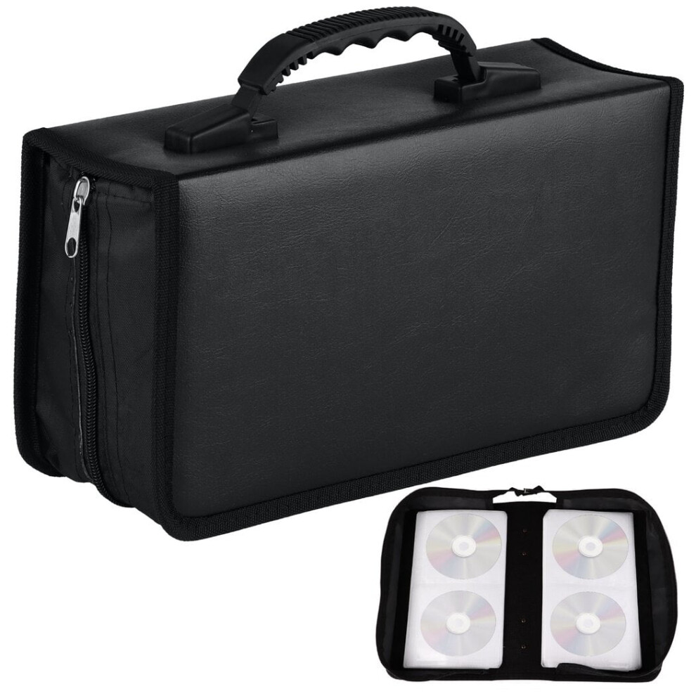 Pu Leather Cd Binder Case, Holds 128 Discs, Portable Dvd Storage Holder, Album Organizer, Compatible With Home, Office, Car, Travel Black 9164030066748