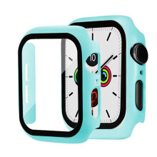 Glas+ Cover kompatibel med Apple Watch, 44mm/40mm/42mm/38mm, Skærmbeskytter + Bumper, til Series 5/4/3/6/2/1, Lyseblå