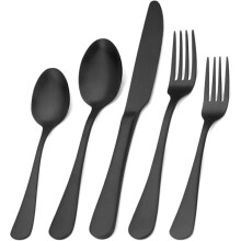 Juego de cubiertos negro mate, acabado de acero inoxidable, juego de cubiertos de 30 piezas, juego de cocina para 6 personas, juego de cubiertos de