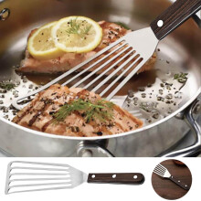 Fiskspatel i rostfritt stål, flexibel, polerad metall, korrosionsbeständig, slitsad vändare för kök, vändning, stekning, grillning